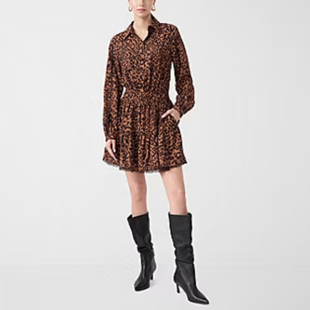 Rebecca Minkoff Brown Leopard Long Sleeve Mini Dress NWOT - Picture 9 of 9